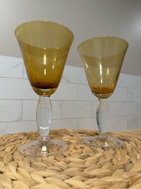 Pair of Vintage Southern Living Arlington Amber-Tinted Wine/Water Goblets
